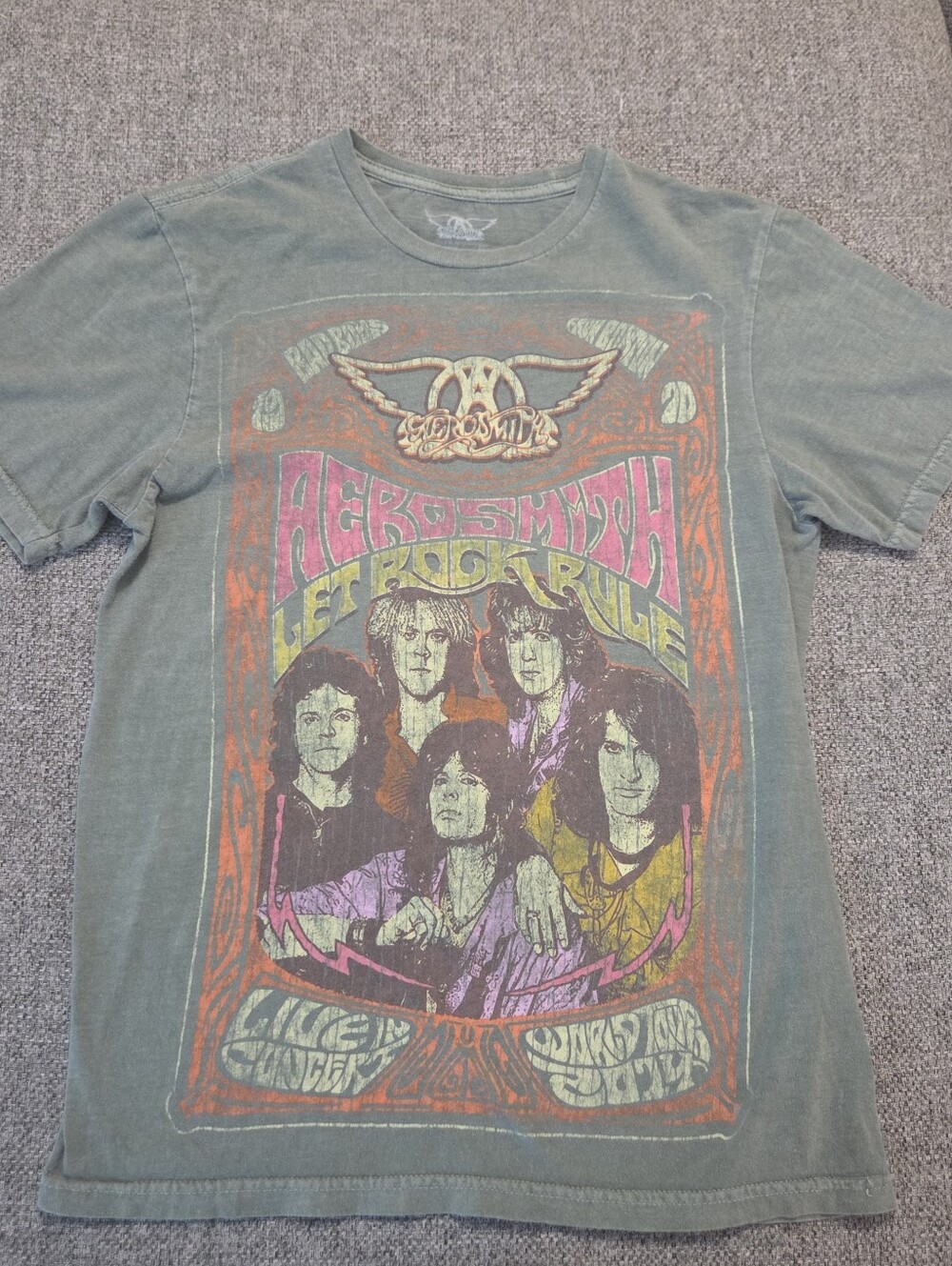 Official Aerosmith tee shirt Small Let Rock Rule Seafoam Green Band Music Rock